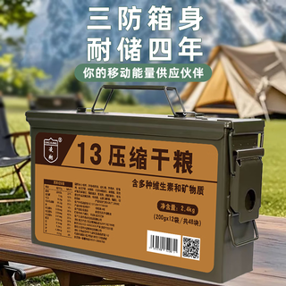 凌翔90压缩饼干8斤铁桶装13压缩干粮三防箱装高能量家庭应急储备食品 13压缩饼干【含糖】 200g*12袋 高强度密封三防小箱装