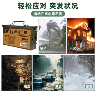 凌翔90压缩饼干8斤铁桶装13压缩干粮三防箱装高能量家庭应急储备食品 13压缩饼干【含糖】 200g*12袋 高强度密封三防小箱装