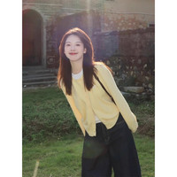皓娥 早秋奶黄色针织开衫女薄款小个子温柔高级感长袖毛衣外套上衣 【黄色-均码】 :100斤以下