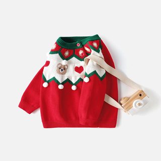 婴儿毛衣冬装宝宝衣服男童红色新年过年拜年服儿童加绒毛线衣女童 【加绒】6687