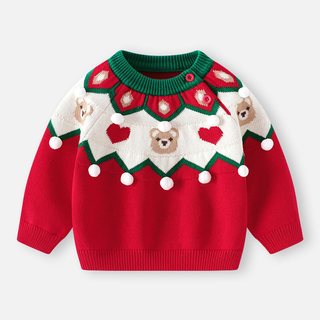 婴儿毛衣冬装宝宝衣服男童红色新年过年拜年服儿童加绒毛线衣女童 【加绒】6687