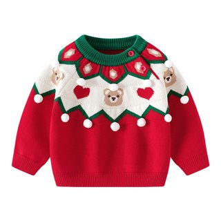 婴儿毛衣冬装宝宝衣服男童红色新年过年拜年服儿童加绒毛线衣女童 【加绒】6687