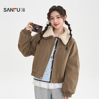 三福厚外套2025冬季可拆毛领宽松保暖短款夹棉夹克女装513394