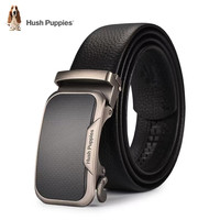 暇步士（Hush Puppies）高端皮带男士商务休闲真皮内穿扣式裤腰带自动扣头层牛皮 黑色023W 110cm 带身宽度3.5cm