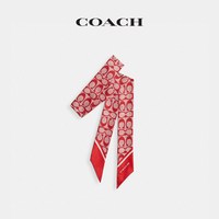 【圣诞】COACH/蔻驰经典标志复古印花真丝窄围巾 运动红色