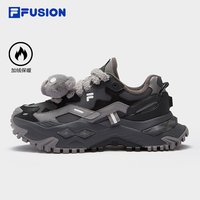 FILA FUSION斐乐潮牌硬糖鞋女鞋秋冬款厚底增高黑色通勤鞋运动鞋