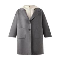 ELAND【100%绵羊毛】衣恋毛呢外套女宽松通勤大衣2025冬季 灰色(15)Grey L /170