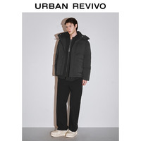 URBAN REVIVO 男款绗缝连帽羽绒服 黑色 L
