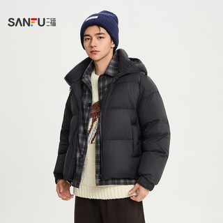 三福 2025冬季男士假两件连帽羽绒服