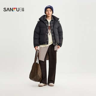 三福 2025冬季男士假两件连帽羽绒服