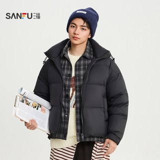 三福 2025冬季男士假两件连帽羽绒服