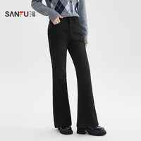 三福牛仔长裤2025冬季保暖抓绒高腰喇叭裤显瘦裤子女装513448
