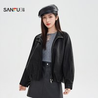 三福厚外套女2025冬季简约翻领加绒软皮衣夹克上衣女装511310