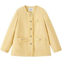 太平鸟绗棉小香风肌理外套箱型显瘦5%羊毛夹棉毛边小香风短外套女