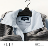 ELLE【祝绪丹同款】90白鸭绒雾蓝都市羽绒服女25冬新款宽松外套 蓝色