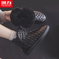 回力雪地靴女冬季女鞋加绒加厚短靴 黑色 36