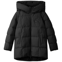 A21 秋冬时尚连帽羽绒服女加厚加绒保暖轻薄中长款面包服宽松气质外套 黑色 M