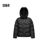 森马(Semir)轻松|羽绒服女冬90绒子三防发热抗静电2025龟背中长外套 黑色(灰鸭绒)90001 S