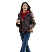 EP雅莹2026女装 短款鹅绒服连帽泡芙蓬松保暖羽绒服外套Y107A 咖啡色 【700+高蓬鹅绒 轻量云感】 S 【体重约105斤以内|充绒量162g】