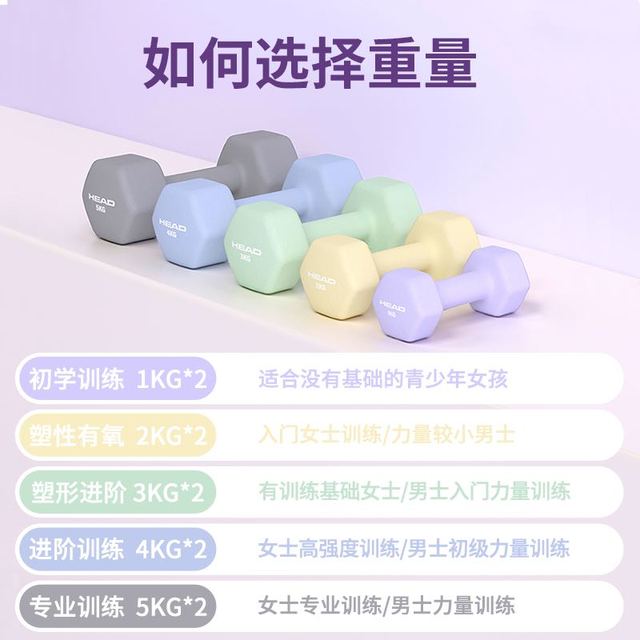 海德 女士小哑铃家用浸塑哑铃家用实心儿童男女士运动器材