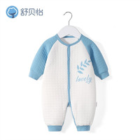 舒贝怡 婴儿衣服秋冬 夹棉爬服 叶子蓝色 80cm (12-18个月)