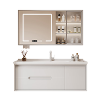 万域橡木烤漆浴室柜一体陶瓷盆奶油风洗脸盆柜组合洗漱台卫浴洗手池盆 纯橡木- 80cm 长虹玻璃镜柜奶油白B