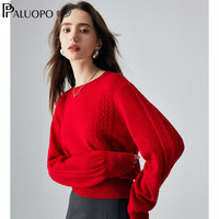 帕罗(PALUOPO)2025秋冬绞花圆领纯羊绒衫女士针织套头保暖休闲百搭内搭毛衣 红AB S 155/95