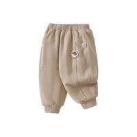 舒贝怡儿童裤子秋冬装男卫裤夹棉保暖休闲裤宝宝外穿婴儿棉裤浅咖90 90 【两用裆】