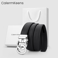 Calermkeens女士皮带女真牛皮百搭无孔自动扣时尚皮带 【潮流款】银色扣头-荔枝纹黑色带身 110cm 【110-130斤】