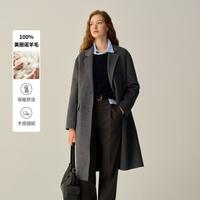 E.LAND 【100%绵羊毛】衣恋毛呢外套女长款修身大衣2025冬季