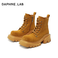 DAPHNE LAB【NAME同款】方糖复古大黄靴 户外机能中跟马丁靴女新款辣妹风 岩石黄 3