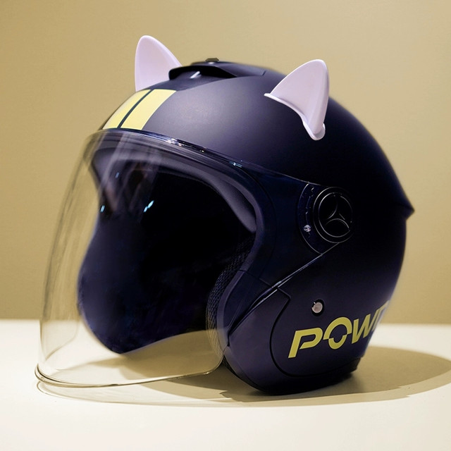 POWDA 安全头盔 哑黑黄条纹 白耳朵