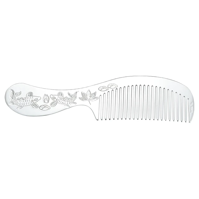 臻汇银999足银梳子年年有余雪花银刮痧按摩约100g