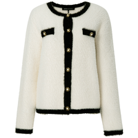BCBGMAXAZRIA 【时髦精致范】柔软羽毛纱撞色圆领小香风针织外套25秋冬