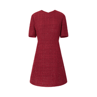 BCBGMAXAZRIA 【初剪羊毛混纺】法式小香风派对圆领短袖粗花呢连衣裙25秋冬