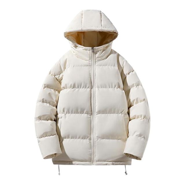 真维斯 面包服男女连帽棉服冬季保暖棉袄外套 米白 纯色 2XL