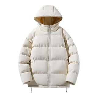 真维斯 面包服男女连帽棉服冬季保暖棉袄外套 米白 纯色 2XL