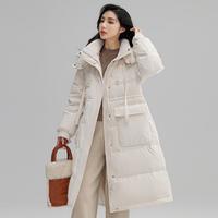 羽绒服女长款23时尚连帽保暖收腰洋气鸭绒女士羽绒服外套女