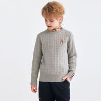 暇步士 儿童青少款经典肌理绞花线衣 花灰