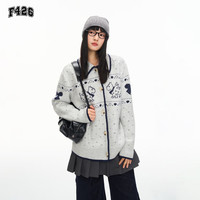 F426官方店【新年战袍】新款休闲百搭甜美费尔岛花纱小狗提花毛衣 花灰