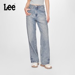 Lee 25秋冬新品428懒懒裤舒适高腰直脚蓝色女牛仔裤