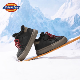 Dickies童鞋儿童雪地靴高帮板鞋加绒休闲鞋冬季保暖棉鞋男童女童运动鞋子 曜石黑 秋冬加绒 31 脚长19.0-19.5cm
