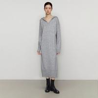 西町村屋 针织连衣裙女秋冬高级感长款宽松连帽长裙