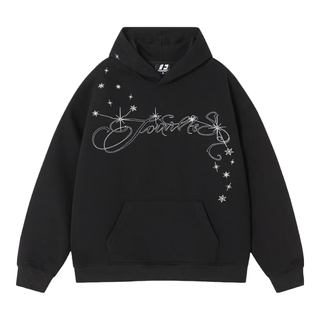 FORNINES银线星星刺绣重磅加绒卫衣男女情侣装潮牌秋冬加厚连帽衫美式外套