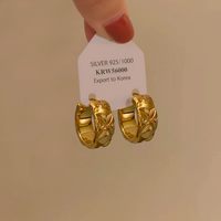 欧美金属菱格耳环轻奢高级感法式复古波浪纹耳扣百搭金色耳饰