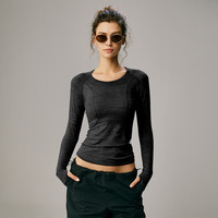 MITAOGIRLMITAOGIRL肯豆风运动长袖t恤速干健身服跑步瑜伽灰修身显瘦卫衣春 黑色 无缝一体织/透气不闷热