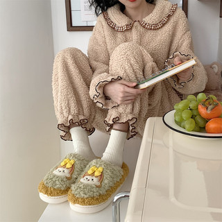 细细条 可爱少女心毛绒绒棉拖鞋女冬防滑厚底居家半包跟毛毛鞋ins
