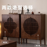 空器木作新中式鞋柜餐边柜玄关柜禅意黑胡桃木实木宋式美学家具 【明月柜】老榆木做黑胡桃色