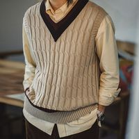 马登 MADEN工装美式复古IVY针织V领毛衣背心学院风撞色绞花无袖马甲男秋