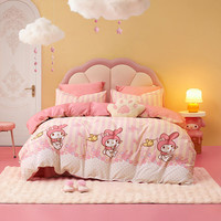 水星家纺床上三/四件套 100%纯棉磨毛 A类全棉套件 儿童舒适被套床单枕套 【全棉磨毛&A类标准】花园美乐蒂 1.2m床 床单款 （被套150*210cm）